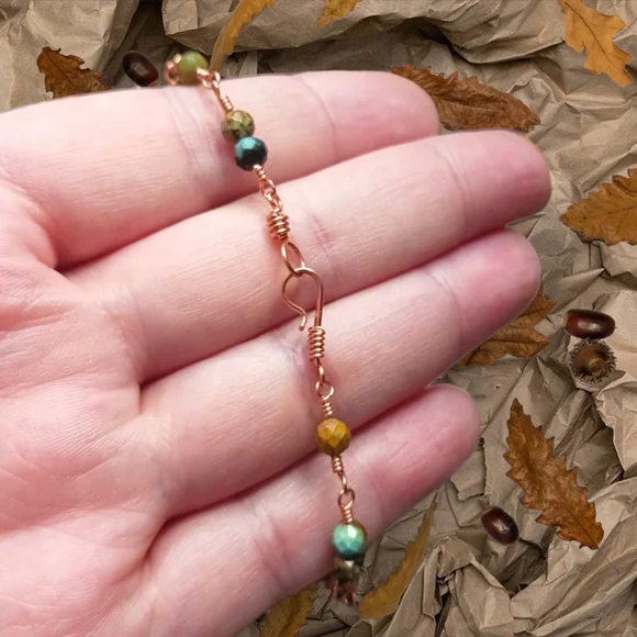 Artisan Copper Wire Wrap Bracelet with African Turquoise Beads - Picture 3 of 4